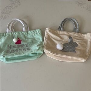 Easter Bunny Tote Bags in Mint and Cream Set of 2 New